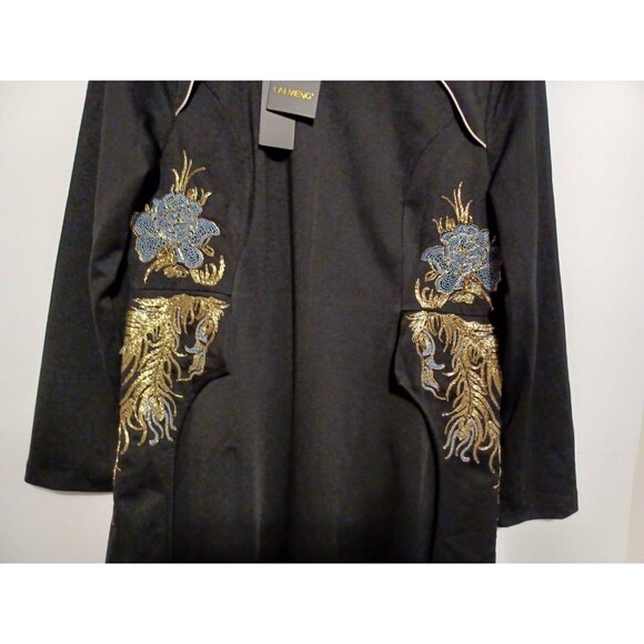 Lai Meng Five Cats Womens Swing Midi Dress Black Embroidered Floral - Picture 2 of 6